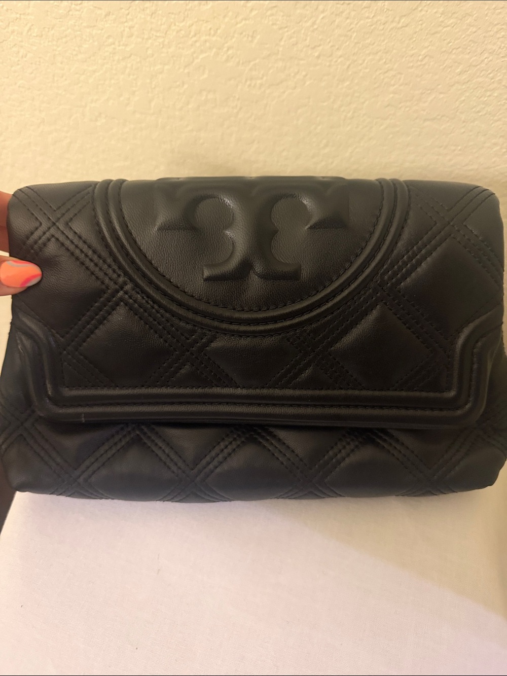 Tory Burch Black Quilted Leather Fold-Over Clutch
